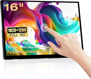 Moniteur LED écran tactile 16" Pisichen - 1920x1200, HDR, USB-C/HDMI - Photo 1/8