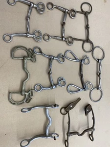 9 Lot Weighted Show Snaffle Curb Western Horse Headstall Bridle Bit Cowboy Tack - Picture 1 of 9