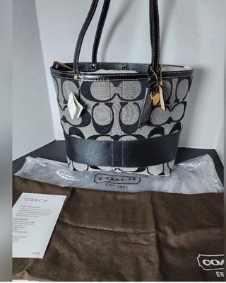 Bolso de Mano Coach Vintage Reversible Firma Cuero de Lona a Rayas Nuevo con Etiquetas $258 Foto 1 de 4