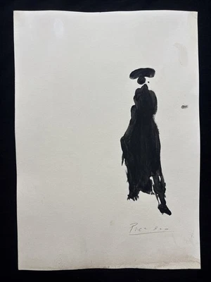 Pablo Picasso (Handmade) Drawing mixed media on paper signed & stamped - Image 1 of 2