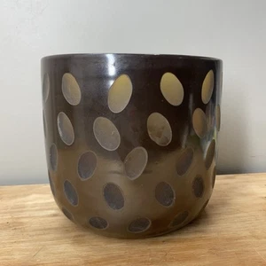 Vintage Glaskunst braun metallic gelb orange Daumenabdruck Vase geätzt MCM Boho - Bild 1 von 6