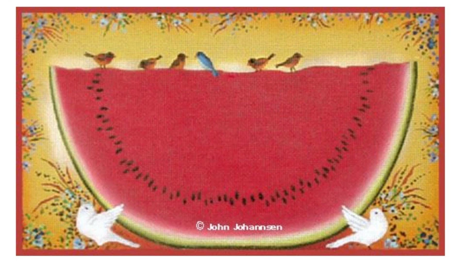 WATERMELON Handpainted Needlepoint Canvas By John Johansen - Image 1 of 1