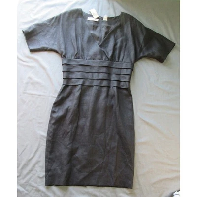 Винтажный Nipon бутик 100% льняной колена длина коротким рукавом черное платье женщин 12 - Изображение 1 из 4