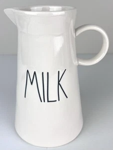 Rae Dunn MILK Pitcher White W/Black Lettering 7 Inch Artisan Magenta - Picture 1 of 4
