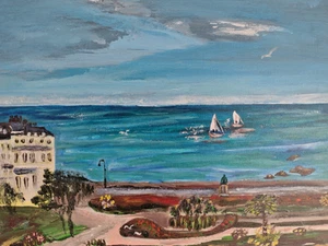 ORIGINAL Painting "WARRIOR SQUARE"  HASTINGS IMPRESSIONISM COLLECTABLE UK Art - Picture 1 of 13