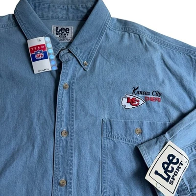 Nueva Camisa De Colección Años 90 Kansas City Chiefs Para Hombre 2XX Denim Nuez moscada MILLS Lee Sport Foto 1 de 4