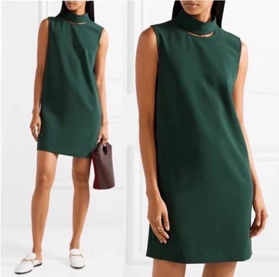 Theory Slit Collar Admiral Crepe Sheath Dress Dark Green Sleeveless Zip Size 10 - Image 1 of 4