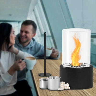 Bioethanol Tischkamin, Tischfeuer mit dekor Steinen, 12 x 22 cm - FIREFLICKER