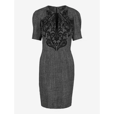 ETRO 女式 48 US/12 及膝刺绣深灰色羊毛连衣裙全新带标签 1,680 美元 — 第 1/4 张图片