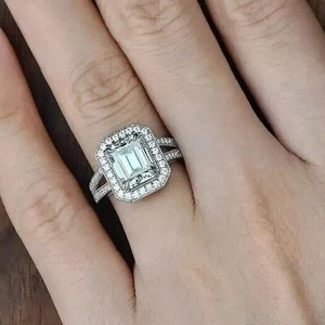 4 kt Smaragdschliff D Moissanit Ehering Verlobungsring 14 kt Weißgold plattiert - Bild 1 von 6