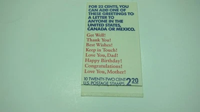 U.S. 1987 Keep in Touch Stamp Booklet BK155 (10 of Scott #  2267-2274) 22 cent - Image 1 of 2