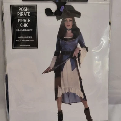 Posh Pirate Costume Womens XL 14-16 Pirate Chic Dress Hat Choker 3PC Navy - Image 1 of 2
