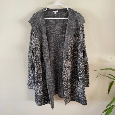 Suéter Cárdigan con Capucha Jill Mujer Grande Negro Blanco Floral Jacquard Tejido Acogedor Foto 1 de 4