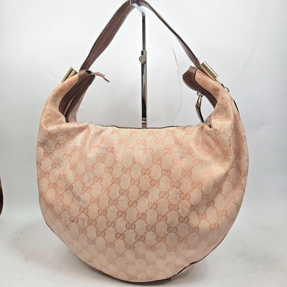 GUCCI GG Bolso de Hombro Ziplock Cuero Lona Naranja Beige Dorado Herrajes Japón Foto 1 de 4