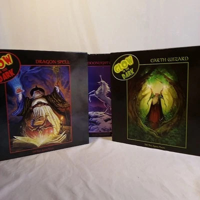 Glow In The Dark Puzzle Lot Dragon Spell Earth Wizard Midnight Unicorn Caeco Vtg - Image 1 of 4