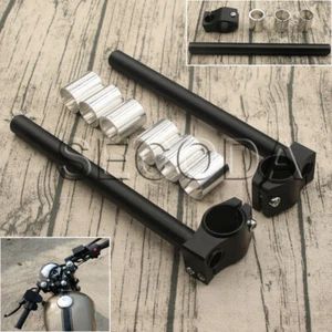 CNC Motorcycle Black Handlebars Tube Adjustable Clip On Fork Racer 25/29/30mm - Picture 1 of 6