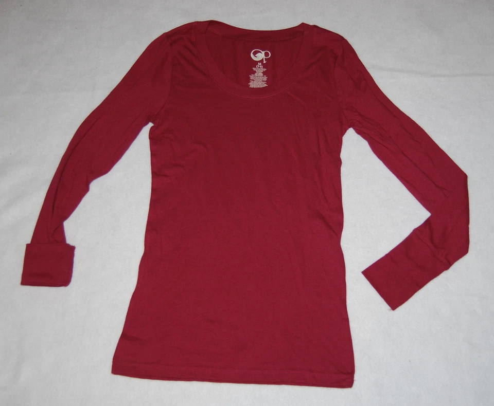 JR Womens L/S Shirt BURGUNDY Round Neck M 7-9 ROLL CUFF Knit  OCEAN PACIFIC Foto 1 de 1