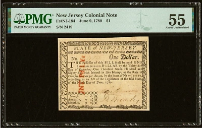 NJ-184 David Brearley Signed One Dollar $1 New Jersey Colonial Note June 9 1780 - Image 1 of 4