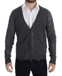 Costume National Men Gray Cardigan Wool Blend V-Neck Button Up Thermal Sweater