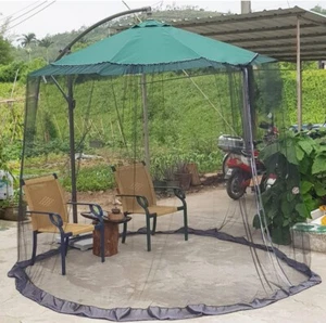 Black Patio Umbrella Mosquito Net, with Double Zipper Door, Polyester Mesh - Picture 1 of 7