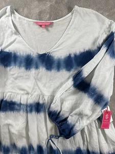 Neu SIMPLY SOUTHERN Kleid Gr. L Batik blau weiß Stufen Coverup Freizeit Beachy - Bild 1 von 9