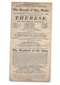 Playbill Theatre Retford 1822 "Therese" for the Benefit of Mrs. Manly - Picture 1 of 2
