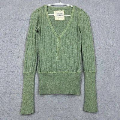 VTG Mossimo Womens Medium Green Henley Ribbed Long Sleeve Babydoll Bella Swan - Image 1 of 4