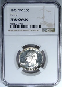 1953 25C NGC PF66CAMEO DDO FS-101 PROOF WASHINGTON ~ BEAUTIFUL GEM! - Picture 1 of 5
