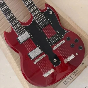 Guitarra Eléctrica Personalizada de Fábrica Color Rojo Oscuro Doble Cuello 6+12 Cuerdas Guitarras - Imagen 1 de 7