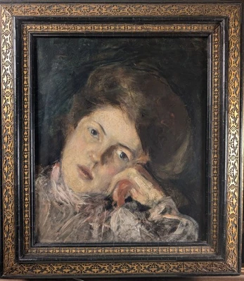 Camillo Brockelmann, Junge Frau, um 1900, Öl auf Leinen, Makartrahmen - Bild 1 von 4