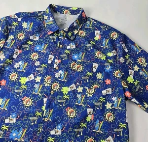 Bucees Shirt Mens 3XL Blue Floral Drink Surfboard Vacation Hawaiian Beach Print - Picture 1 of 7