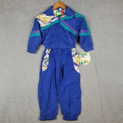 Vintage 80s Colorblock Art Tracksuit Youth Size 4 Windbreaker 2 Piece Workout - Image 1 of 4