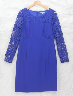 Vestido Vaina Antonio Melani Azul Real Manga Crochet Talla 12 Encaje Elegante #141 Foto 1 de 4