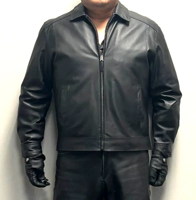 Chaqueta de bombardero St John's Bay de cuero negra aerodinámica grande Foto 1 de 4