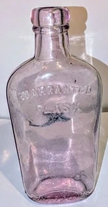 Antique AMETHYST Purple Colored 7 oz. Warranted Flask 6" T W/ Strap Sides 1800's - Picture 1 of 10