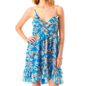 JESSICA SIMPSON Southern Beauties Methyl Blue Floral Chiffon Small Sundress - Picture 1 of 11