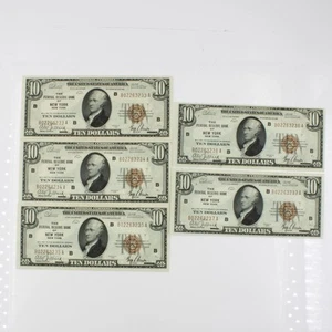 1929 $10 Fed Reserve Bank New York Consecutive Serial Numbers Lot of 5 #C710-10 - Picture 1 of 11
