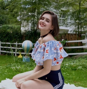 Movie 2PCS Lolita Women Set:Flower Short Shirt + High Waist Sport Shorts Summer - Picture 1 of 12