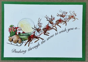 Merry Christmas Santa & Reindeer Vintage Postcard - Picture 1 of 2