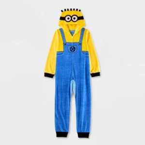 NWT Minions One Piece Pajamas Union Suit Hoodie Costume Boys Girls 6 7 8 Sleeper - Picture 1 of 3