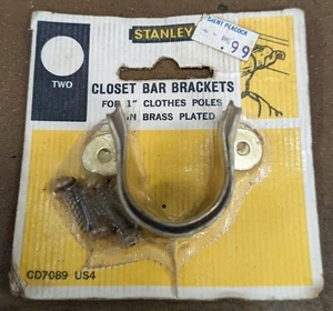 Stanley NOS Closet Bar Brackets for 1" clothes poles satin brass plated - Picture 1 of 2