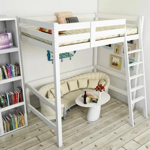 Loft Bed with Ladder Solid Wood Bunk Bed Frame Bedstead High Sleeping Bed White - Picture 1 of 10
