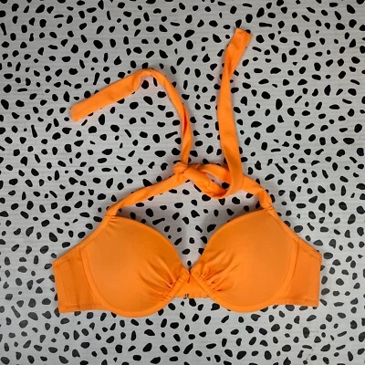 J.CREW 女式霓虹橙色加厚钢圈吊带比基尼泳装上衣 36A 09665 — 第 1/4 张图片