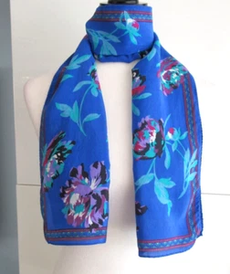 Rectangular Floral Pattern Scarf 10" x 52" Made in Italy, Blue, Purple, Black - Picture 1 of 7
