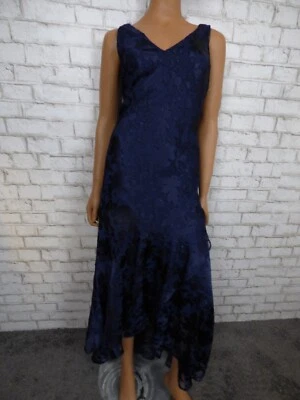 245 美元 Alex Evenings 海军蓝花卉倦怠 V 领荷叶边礼服 8 全新 A493 — 第 1/4 张图片