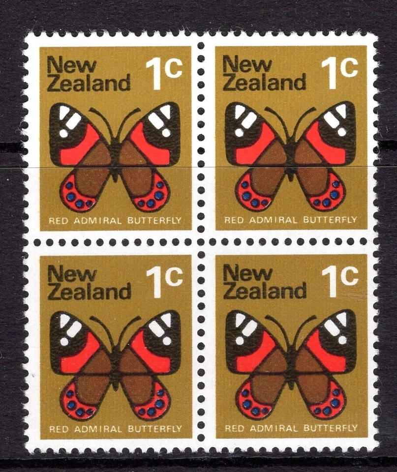 New Zealand 1973 Pictorials - No Wmk. - 1c Butterfly Block MNH - Image 1 of 1