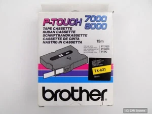 Brother TX621 Schriftbandkassette 9mm x 15m gelb auf schwarz für P-touch, NEU - Bild 1 von 1
