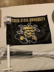 {2} WICHITA STATE SHOCKERS CAR / WALL FLAGS 2-SIDED NCAA LICENSED 11" x 18" - Picture 1 of 2