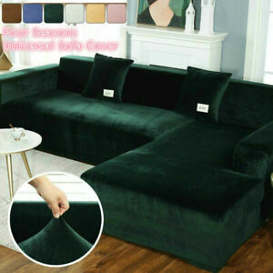 Elastic Velvet Plush Sofa Cover Corner Sectional Couch Cover L Shape 1-4 Seaters