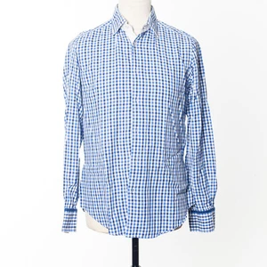 PAL ZILERI Shirt Blue Check Cotton Casual Menswear Italy Made 38/15 - Picture 1 of 5